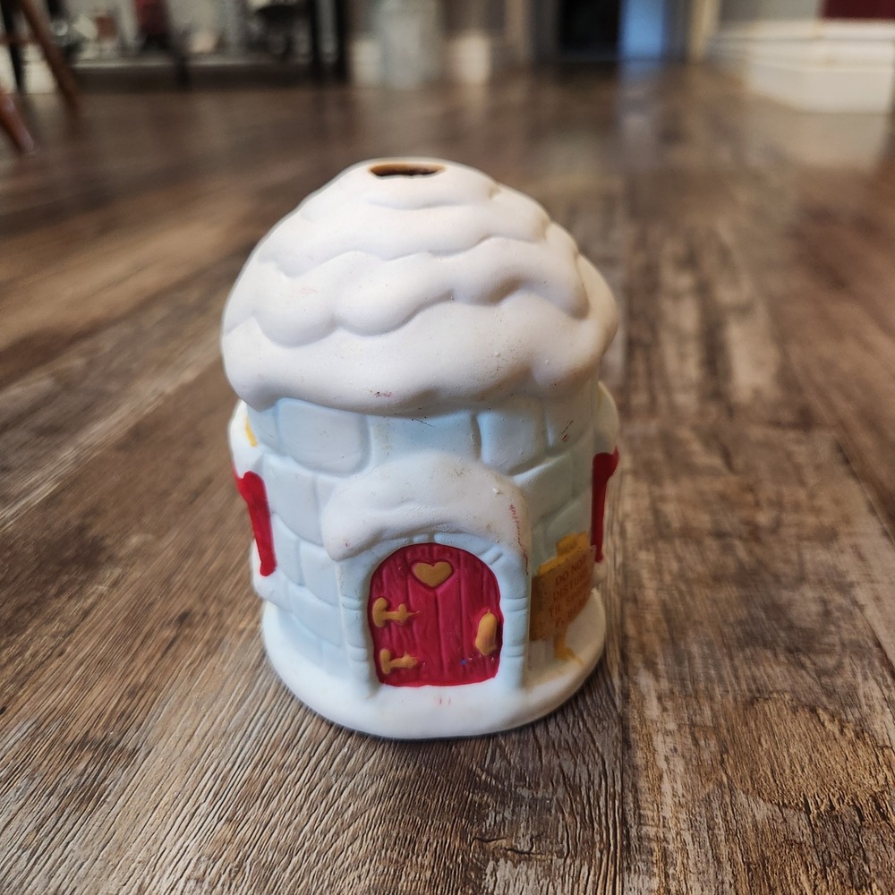 Vintage Ceramic Igloo Tea Light Holder Polar Bear House White Red Heart Door